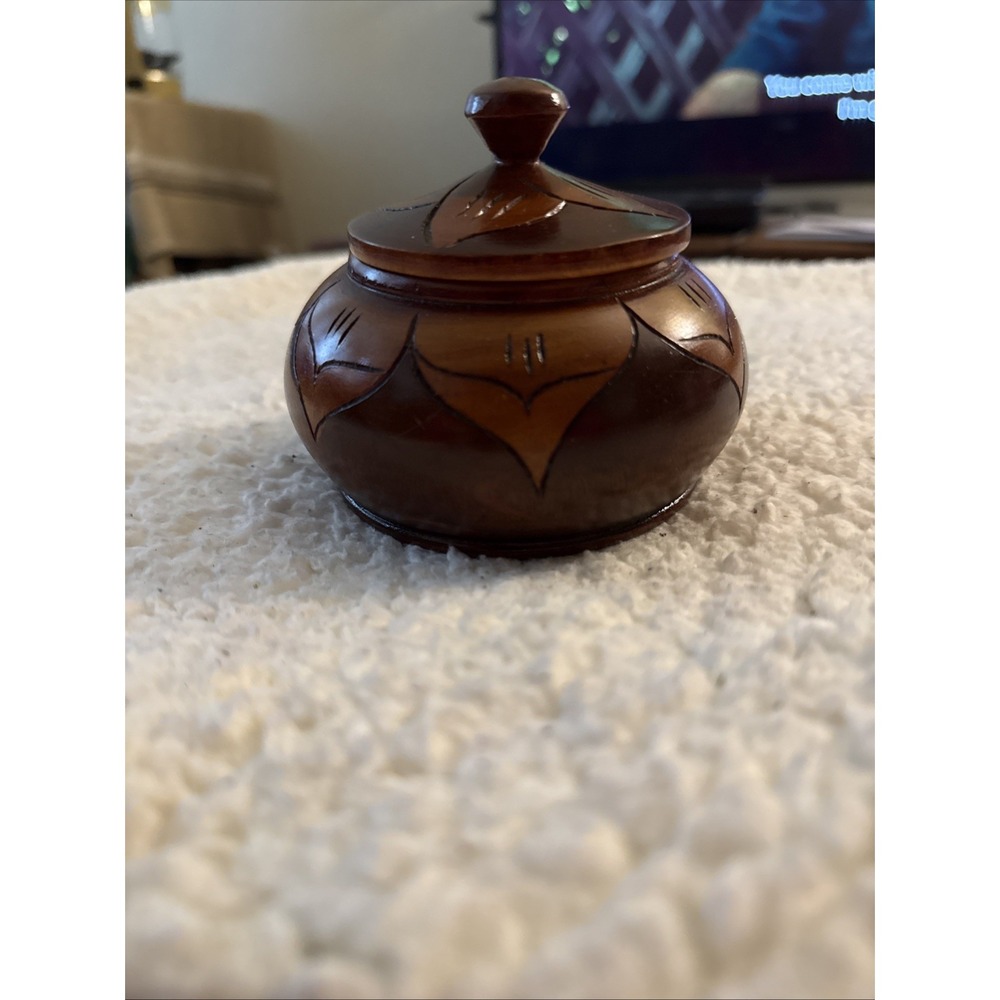 Vintage Hand-Carved Wooden Trinket Box